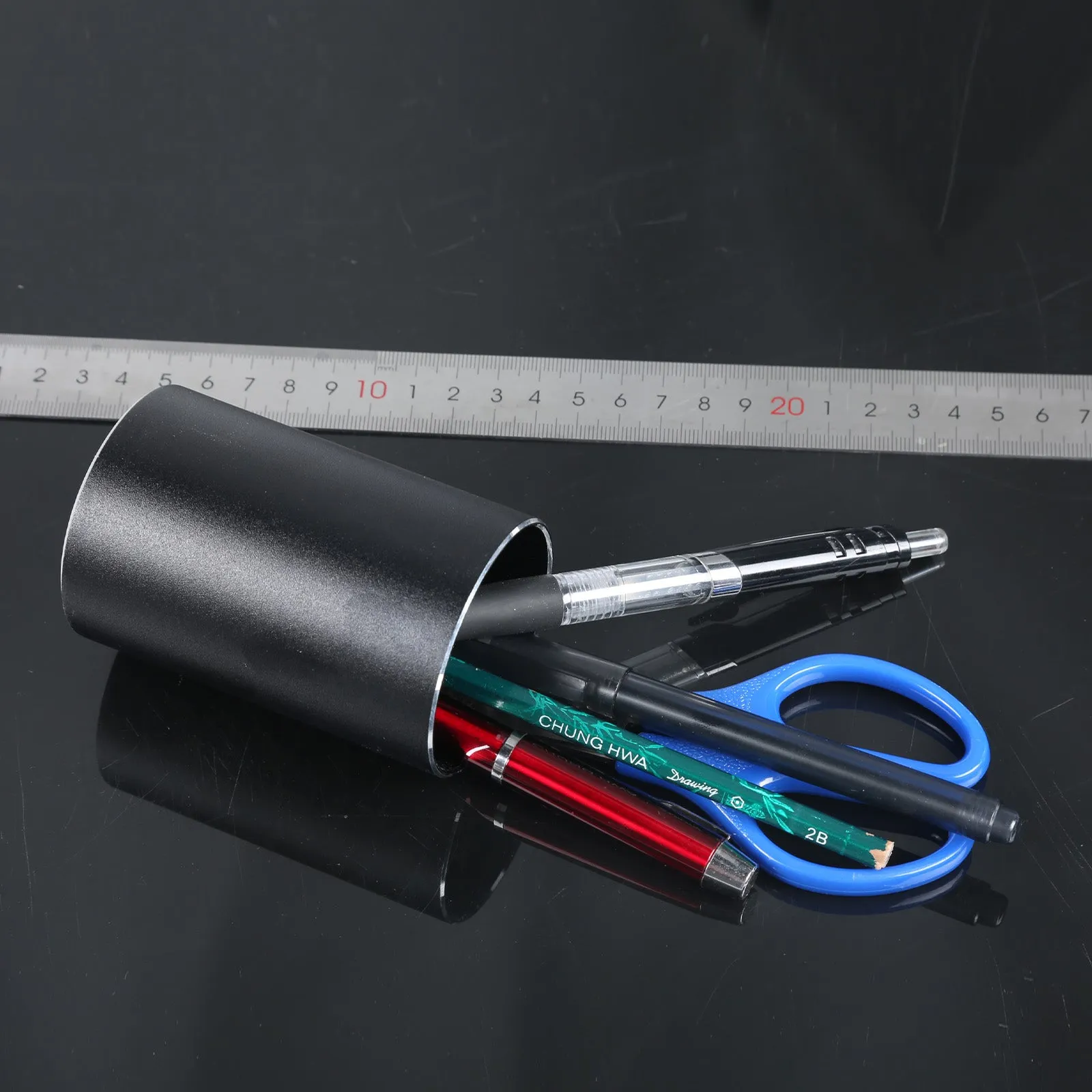 Aluminum Alloy Round Pen Holder Desktop Makeup Storage Organizer for Home Office School