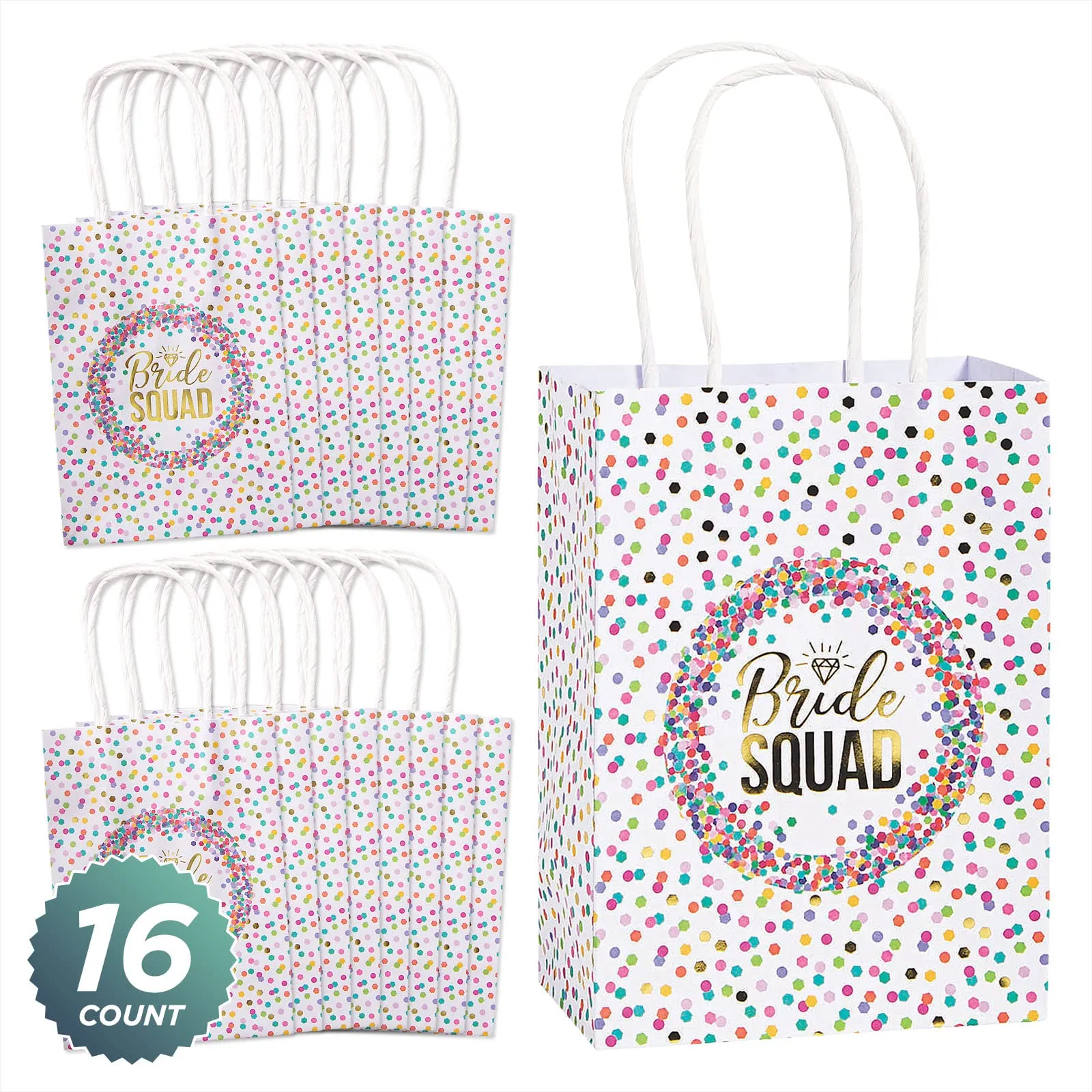 Bridal & Bachelorette Party Bride Squad Paper Gift Bags and Party Favor Bags, 5"x7" (16 Pack)
