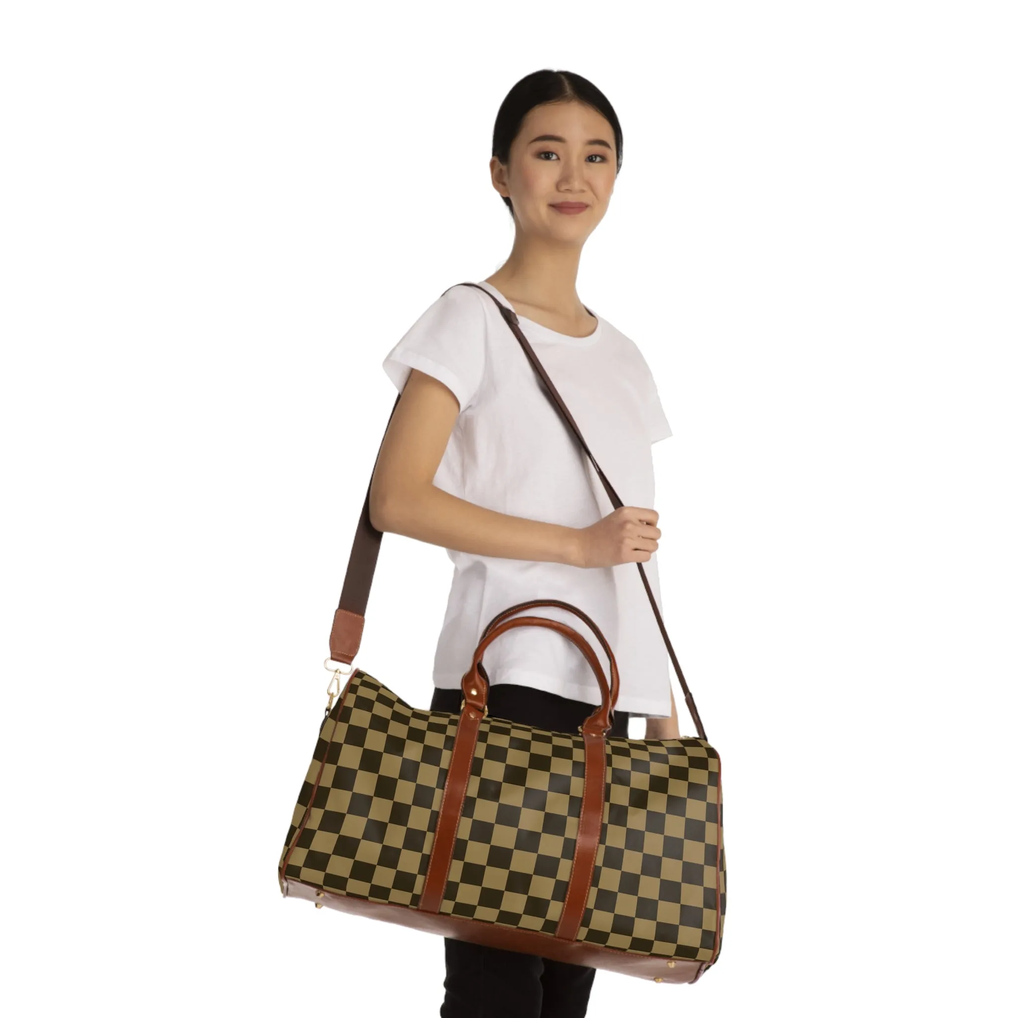 Faux Leather Duffle Bag, Waterproof Travel Bag, Weekend Bag for Men and Women, Gym Bag, Carry-On Luggage, Vegan Leather Duffel Bag