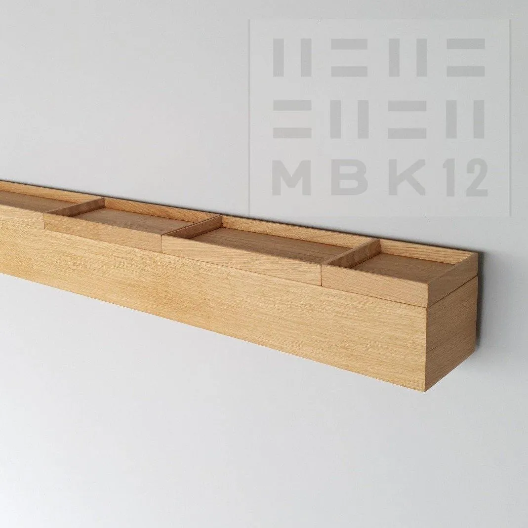 schmale Wandkonsole massive Eiche natur 96cm vier Tabletts