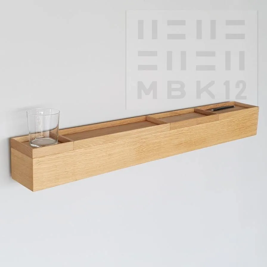 schmale Wandkonsole massive Eiche natur 96cm vier Tabletts