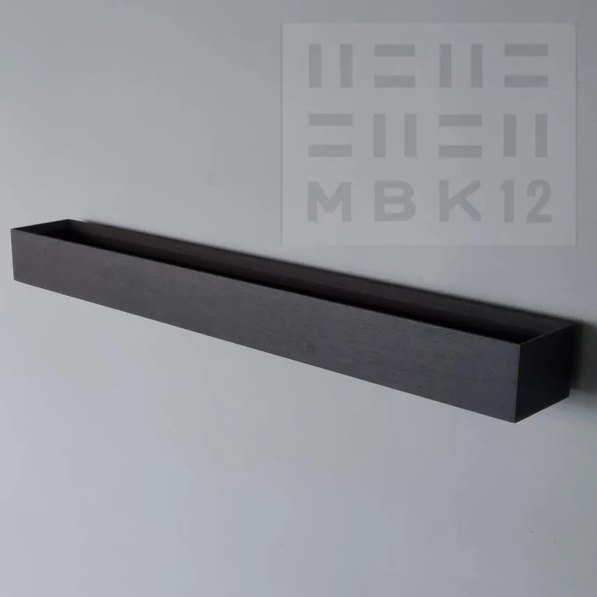 schmale Wandkonsole massive Eiche schwarz 96cm vier Tabletts