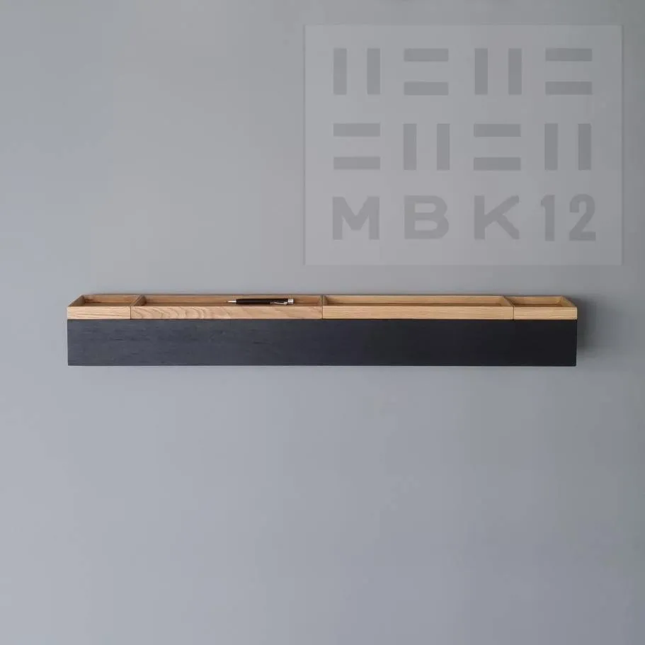 schmale Wandkonsole massive Eiche schwarz 96cm vier Tabletts